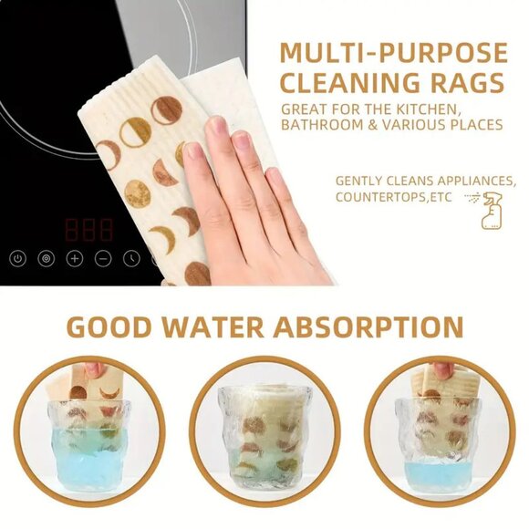 NEW Set of 12 Swedish Dishcloths - Boho, Feather, Moon Celesital, Sustainable - Picture 4 of 9